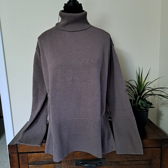 ❤️Gap Turtleneck Sweater Women's Small Brown Split Hem Chunky Knit Ribbed NWT - Picture 4 of 12